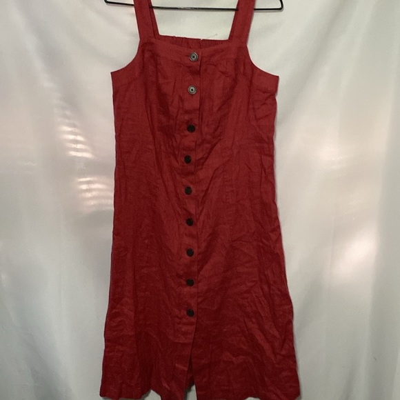 NWT J JILL 100% Linen SIZE Small Petite cape cod red Jumper Dress BUTTON FRONT - Picture 7 of 12